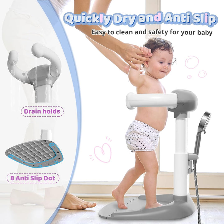 ® Baby Shower Standing Support, Toddler Bath Seat for Stand up Showering with Adjustablethicker Cylinder, Anti-Slip Base, Hug Tower for 8-36 Months Safety & Stable, Ideal Baby Shower Gifts