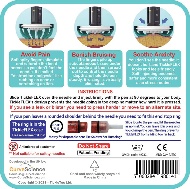 Insulin Pen Needle Injection Aid - Patent Pending Award Winning Universal Fit Add-On for Standard Pen Needles for Reducing Pain, Bruising and Anxiety ()