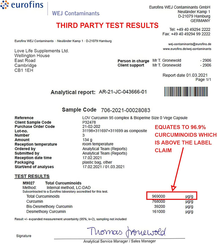 Curcumin 95 + Bioperine® by LLS | High Strength Turmeric Curcumin Capsules Containing 96.9% Curcuminoids and Black Pepper Extract | 500Mg X 60 Veg Capsules | Made in UK under GMP/BRC License