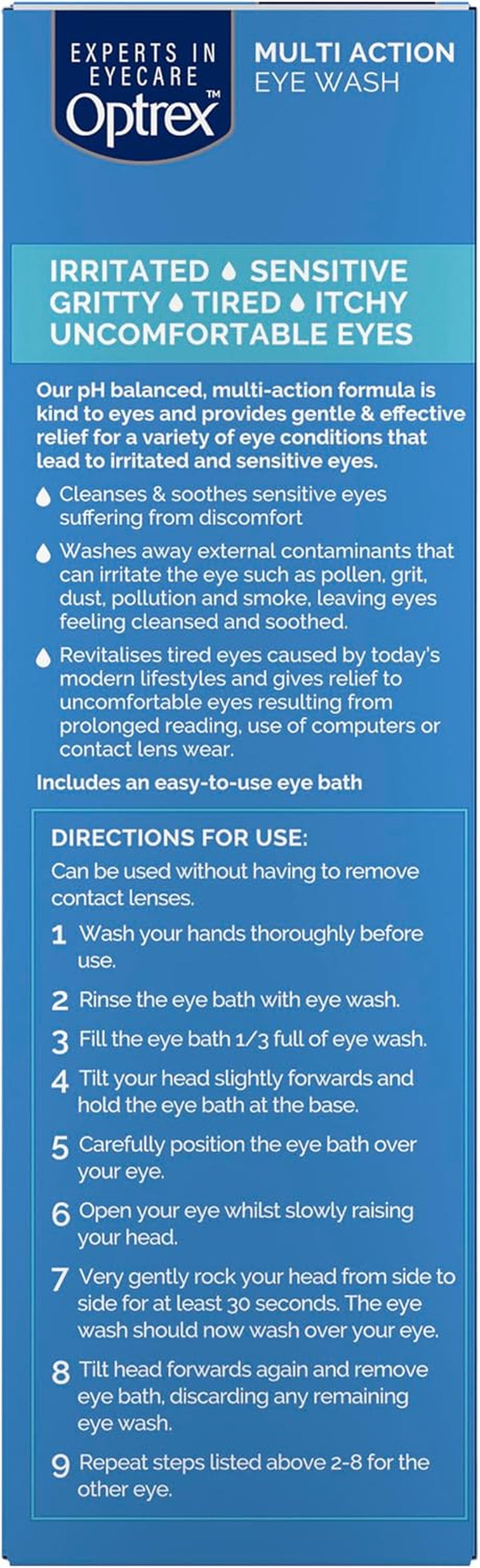 Multi Action, Eye Wash, 100 Ml, for Gentle and Effective Relief, Itchy, Irritated, Tired, Uncomfortable Eyes, Easy to Use,