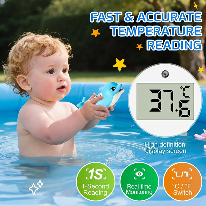 Baby Bath Thermometer – Digital Floating Water Thermometer for Newborn – Accurate Temperature in °C & °F – Blue Dolphin Design
