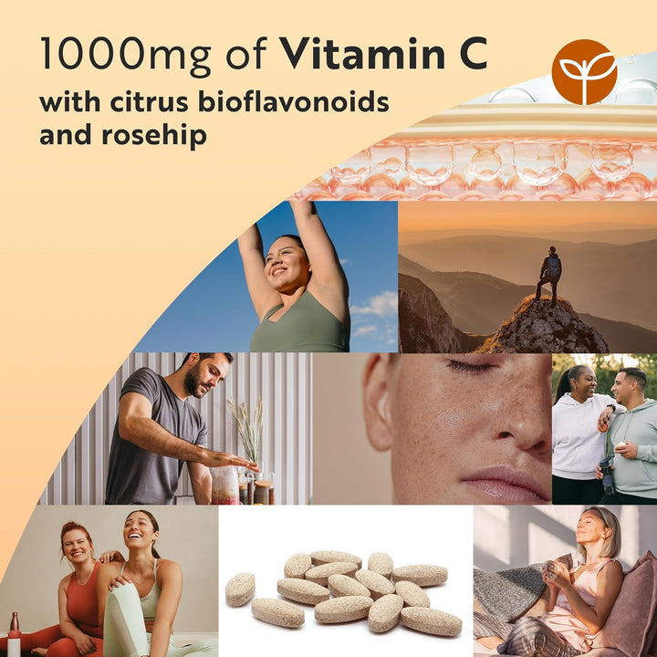 Vitamin C 1000Mg – 180 Premium Vegan & Vegetarian Tablets – 6 Month Supply – High Strength Ascorbic Acid – with Added Bioflavonoids & Rosehip – Normal Immune System – Made in the UK