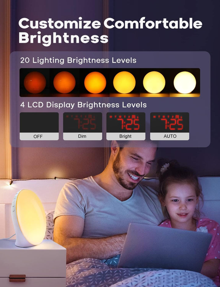 Sunrise Alarm Clock with Wake up Light - Dual Alarm, Sunrise & Sunset Simulation, FM Radio, 7 Natural Sounds, Full-Screen Touch Display, Bedside Clock for Adults & Kids