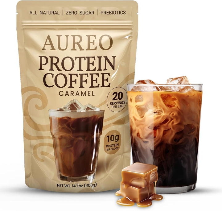 Caramel Protein Iced Coffee 400G - Premium Whey Protein Powder & Instant Coffee - 100% Natural with No Artificial Flavours and Sweeteners - 105Mg Caffeine, Acacia Fibre, Lion'S Mane, Organic Baobab