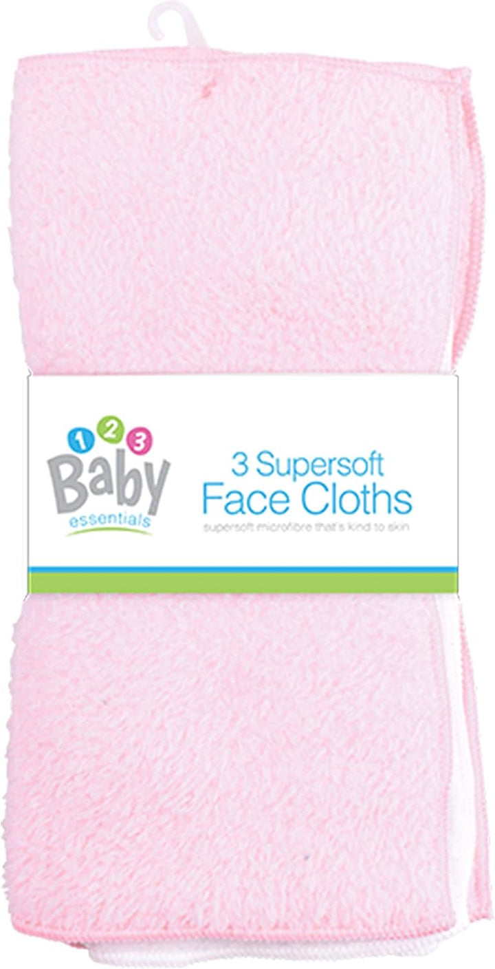 New 3 Pack Super Soft Baby FACE Hand Cloths Bath Flannel Wash Towel Wipe Feeding (Pink & White)