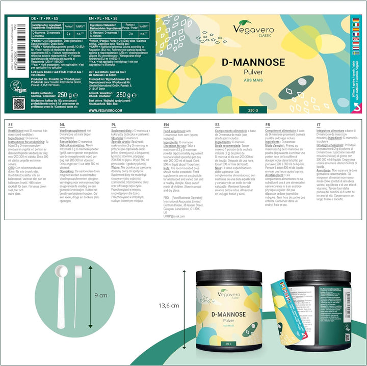 Pure D-Mannose Powder 250 G | 4 Months’ Supply | 2000 Mg per Day | NO Additives | 100% Naturally Sourced | Urinary Tract Infection | Vegan