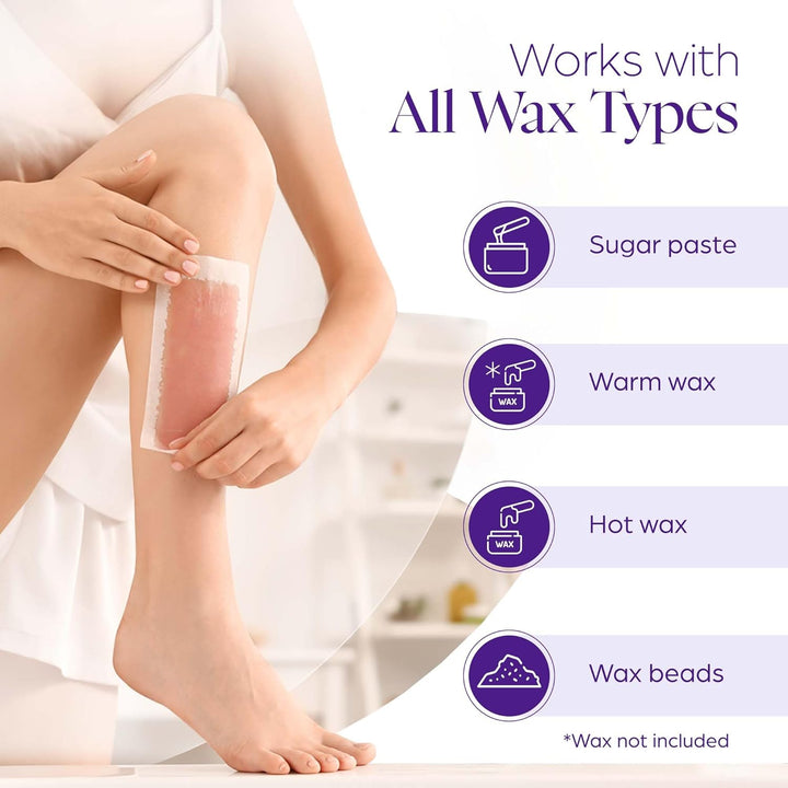 Fleece Strips for Warm Wax and Sugar Paste [Pack of 150] Skin-Friendly and Tear-Resistant Hair Removal Strips Made of Fleece for Any Type of Depilation on Leg, Chest, Back, Intimate Area and Face