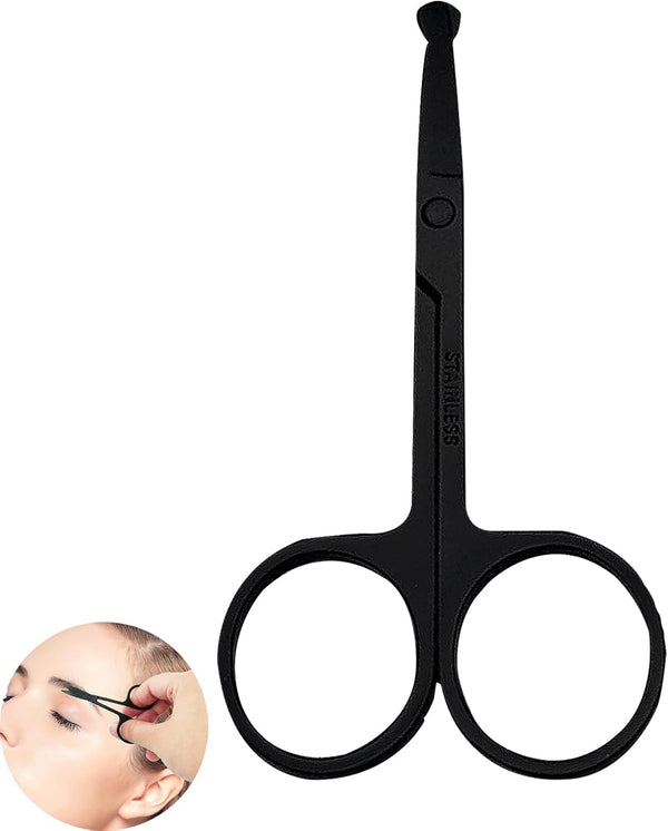Stainless Steel Nose Scissors for Men, Nose Hair Scissors for Men, for Trimming Facial Hair Ear Hair Eyebrow(Black 8.5Cm)