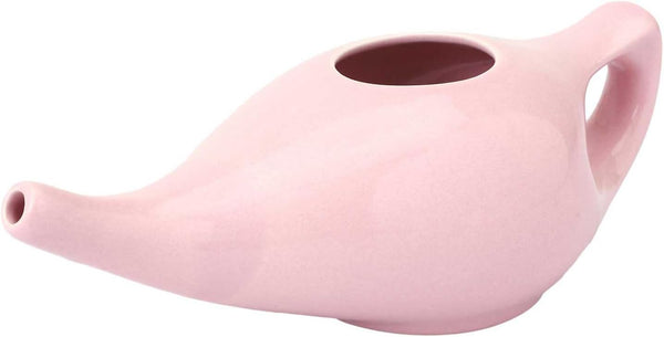 Ancient Impex Porcelain Ceramic Neti Pot with 05 Sachet Neti Salt for Nasal Cleansing - Peach Color
