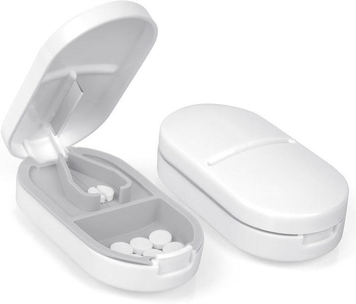Small Pill Tablet Cutter, Portable Pill Splitter for Small and Large Pills Cut in Half Quarter, Cutting & Storage 2 in 1 Tablet Pill Dispenser per Elderly, Child, Dog, Cat, Pet, Travel (B)