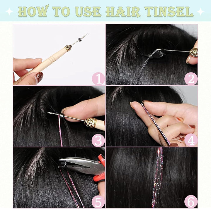 Hair Tinsel,18 Colors Hair Tinsel Kit for Girls 7600 Strands Fairy Tinsel Hair Extensions Holographic Hair Tinsel Heat Resistant Colored Hair Glitter Christmas Party Festival