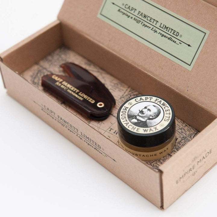 'S Moustache Wax (Sandalwood Scent) & Folding Pocket Moustache Comb (CF.87T) Gift Set - Made in England