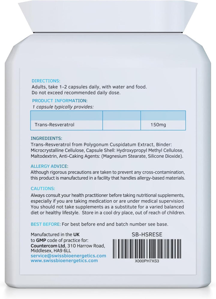 Ultra-Resveratrol 150Mg 90 Capsules - High Strength 150Mg Trans Resveratrol - High Potency Targeted Release Antioxidant Supplement