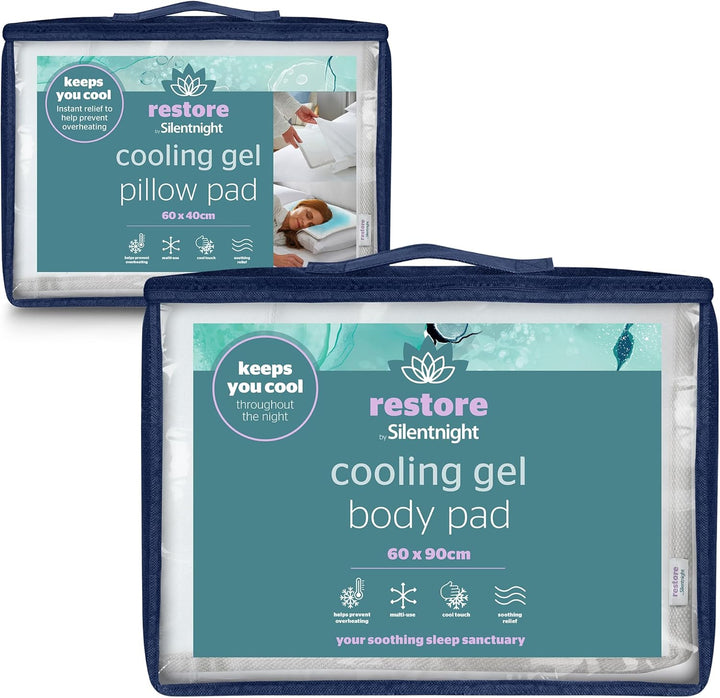Restore Cooling Gel Pillow & Mattress Pad - Helps Absorb Body Heat Prevent Overheating - Improve Sleep Quality for Night Sweats Hot Flushes Menopause - Cool Mat for Bed Sofa Car Travelling