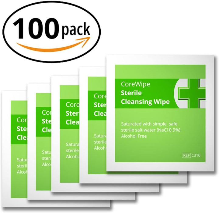 Soft Moist Cleansing Wipes STERILE and ALCOHOL FREE. Pack of 100X by . for Non-Sting Cleaning of Wounds and Scrapes at Home, Walking, Camping and First Aid Kit Refills.