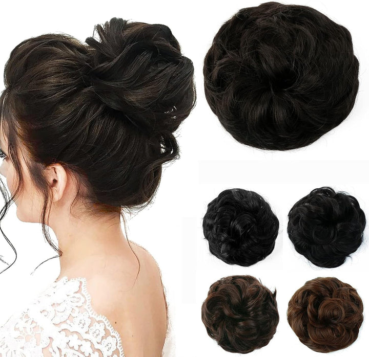 Messy Hair Bun Curly Wavy Hair Scrunchies Accessories Pieces for Women Girls Synthetic Chignons (Dark Brown)