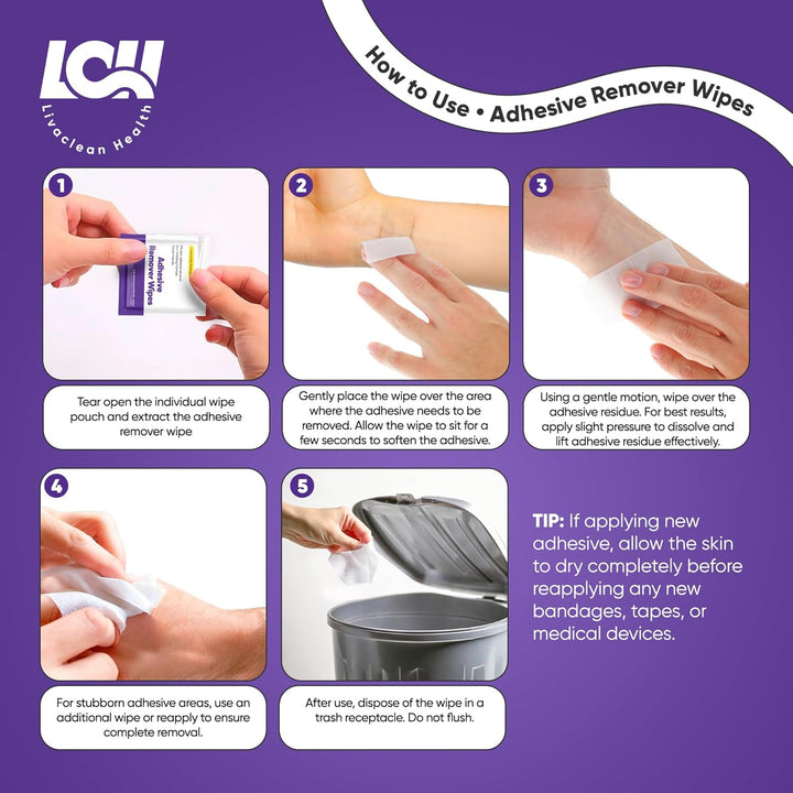 Adhesive Remover Wipes for Skin 100 CT – Medical Adhesive Remover for Tape, Plaster & Sticky Residue – Individually Wrapped, Non-Greasy 2-Ply 2.56X1.18In (6.5X3Cm) Skin Wipes