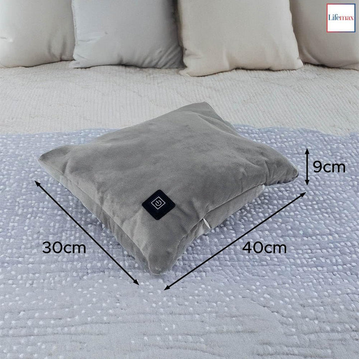 Heated Massage Cushion: Soft Portable Vibration Massage Wellness Cushion with Built-In USB Rechargeable Battery, 2 Vibration Levels with Heat, Cordless Warmth for Back & Neck, Travel or Home