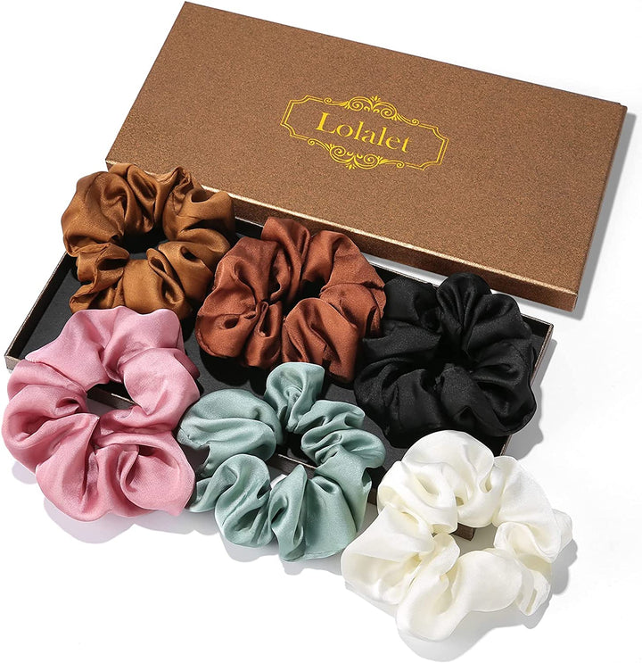 Scrunchies for Women Girls, Satin Hair Scrunchies Softer than Silk Hair Ties, Big Scrunchy Ponytail Holder with Elastic Hair Bands for Thick Thin Curly Hair -6 Pack, Style A