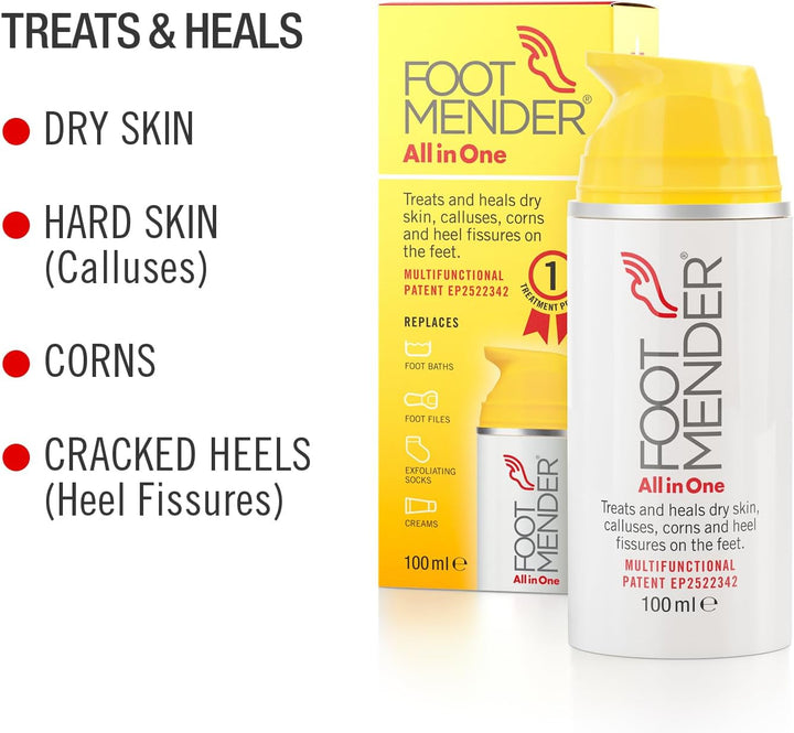 All in One | Treats and Heals Dry Feet, Hard Skin (Calluses), Corns and Cracked Heels (Heel Fissures) | Significant Effect after First Treatment | 100Ml