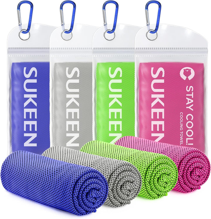 Cooling Towel 4 Pack - Stay Cool Ice Towels for Neck, Gym Use - Men and Women (2 Grey, 2 Black)