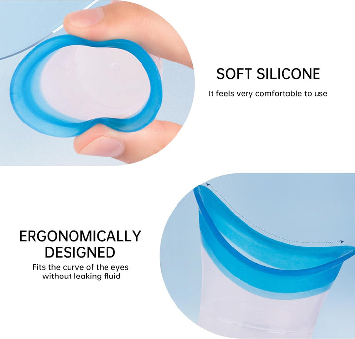 Eye Bath Cup & Silicone Eye Wash Set - Reusable Dry Eyes Relief Wash Kit, Portable Eye Rinse Cup for Makeup Removal, Irritation Soothing and Tired Eyes Refresh(2 Pack)