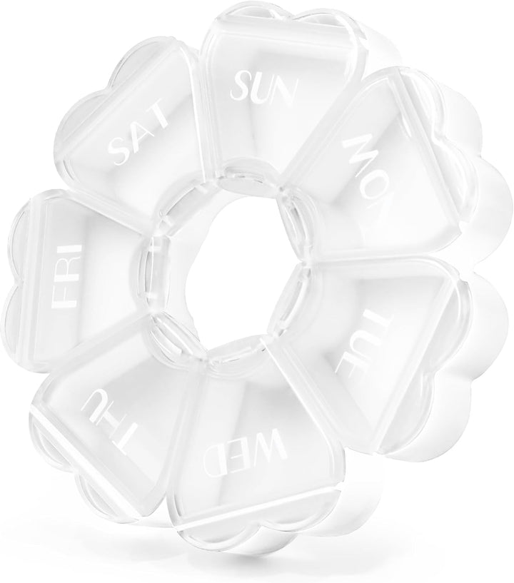 Weekly Pill Organiser, Cute, 7 Day, Large Compartments, Portable Tablet Box, Round, Vitamin and Supplement Case (Pink)