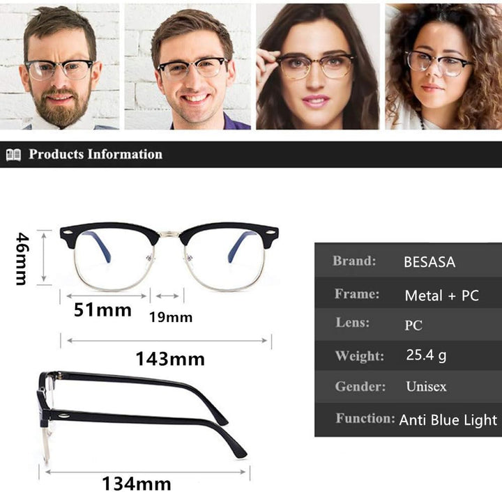 Blue Light Blocking Glasses Computer Reading Glasses Retro Eyeglasses Frame anti UV Transparent Lens anti Eye Fatigue Lightweight Fashion Professional Unisex for Smartphone Screens Computer TV