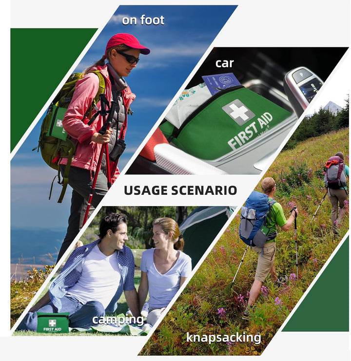 Mini First Aid Kit, 92 Pieces Small First Aid Kit - Includes Emergency Foil Blanket, Scissors for Travel, Home, Office, Vehicle, Camping, Workplace & Outdoor (Green)