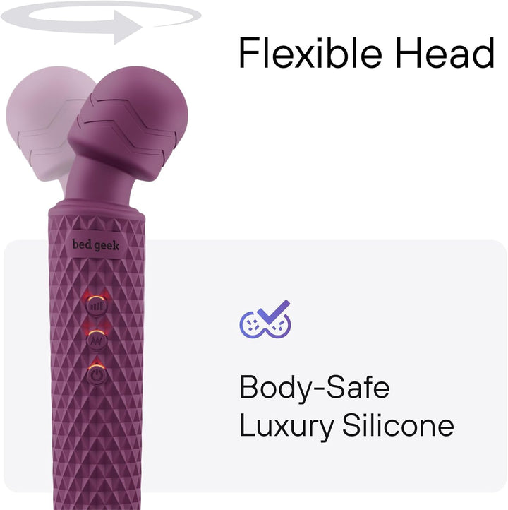 Handheld Wireless Personal Wand Massager – Waterproof, USB Rechargeable, 20 Vibration Patterns, 8 Speeds, Memory Feature, Skin-Soft Silicone for Ultimate Relaxation Massage Wand (Purple)