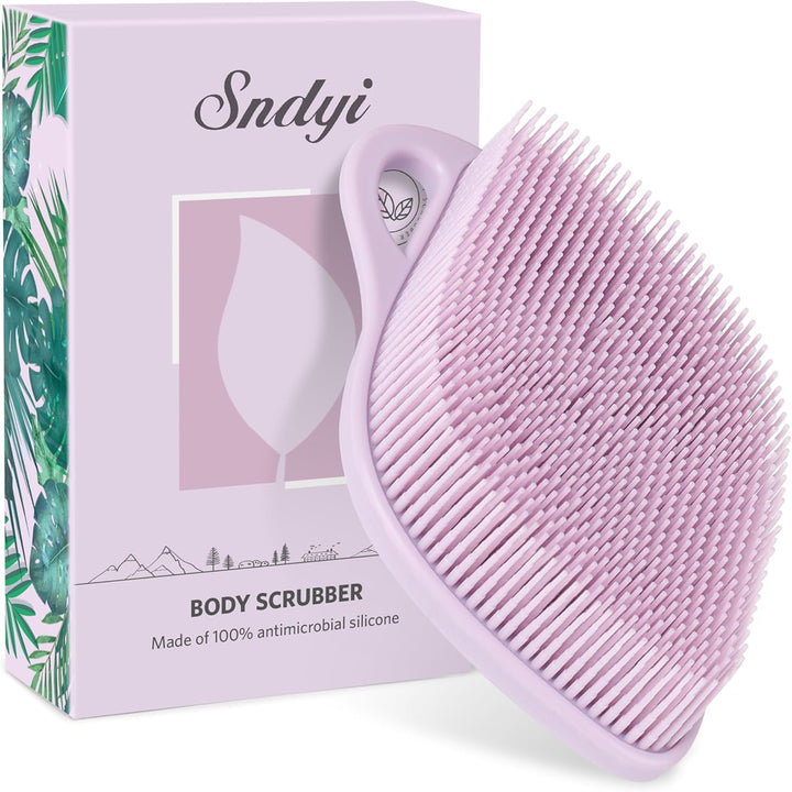 Silicone Body Scrubber, Gentle Exfoliating Shower Scrubber for Sensitive Skin, Leaf Shaped Silicone Loofah Body Brush with Lathering Bristles, Oatmeal