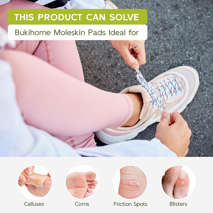 Moleskin Adhesive Pads for Feet - Blister Prevention Tape - Moleskin Padding for Blisters, Shoes, Toes, Heel, Reduce Friction Pain - 11 Sheets of 4 Shapes (22 Pieces Total, Beige)