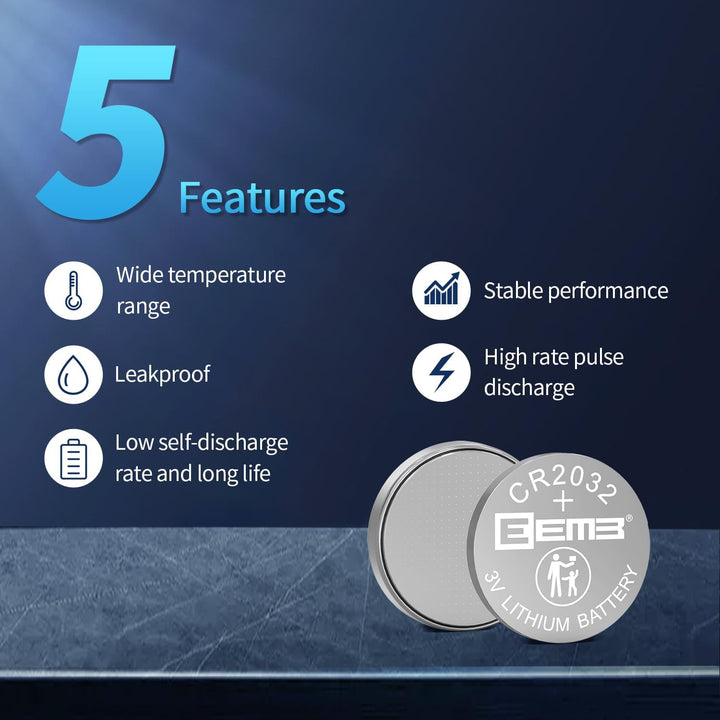 CR2032 Battery 5PACK CR2032 3V Lithium Battery Button Coin Cell Batteries 2032 Battery DL2032 ECR2032 LM2032 for Remotes Watches Calculators Medical Devices Computer Motherboards Key Fobs