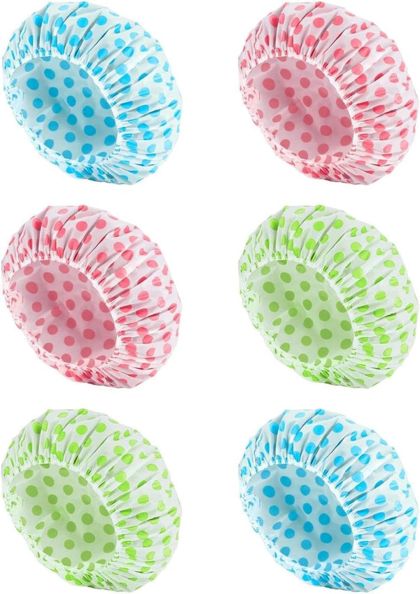 6 Pcs  Shower Caps for Women Uk,Waterproof and Reusable Bath Cap,28Cm Width with Elastic Band, Large Plastic Long Hair Eco Cap.