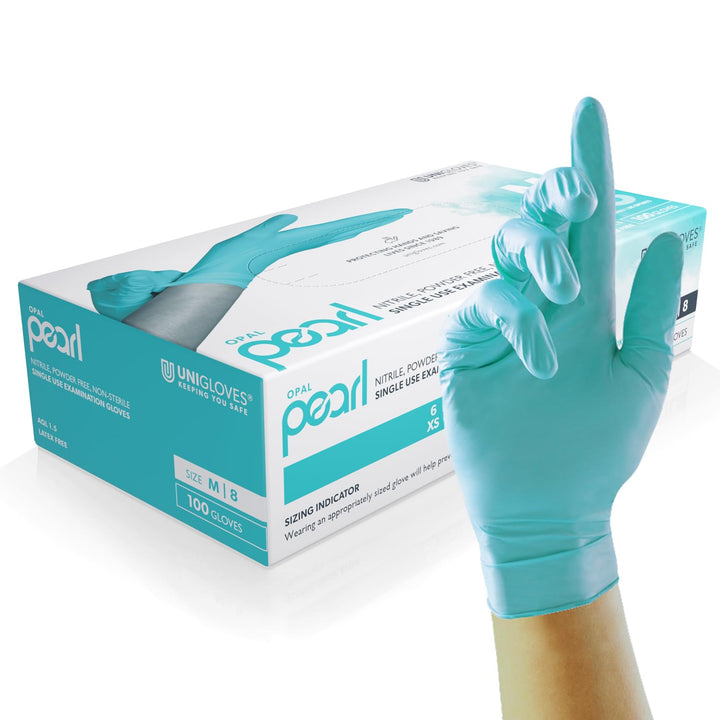 White Pearl Nitrile Examination Gloves - Multipurpose, Powder Free and Latex Free Disposable Gloves - Box of 100 Gloves, White, Medium (GP0023)