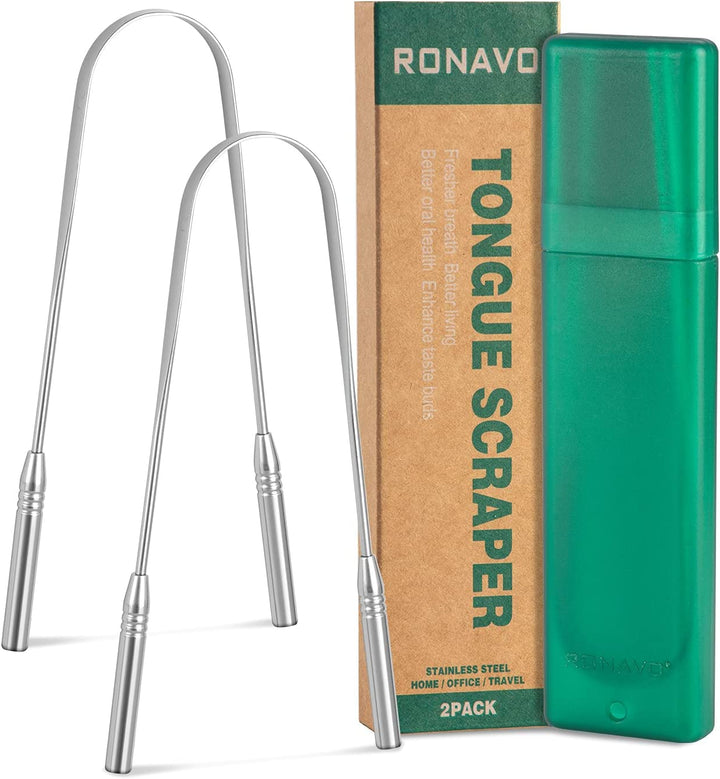 Copper Tongue Scraper for Adults (2 Pack), 100% Pure Copper, Naturally Anti-Microbial, Banishes Bad Breath and Maintains Oral Hygiene, Tongue Cleaner with Travel Case, Easy to Use and Clean