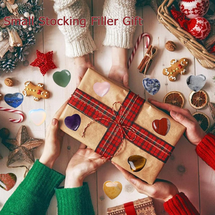 20PCS Heart Healing Crystals Gifts Gemstones Set Bulk Quartz Love Gem Stones Wholesale Polished Pocket Chakra Reiki Spiritual Wellbeing Stocking Filler Mini Small Gift for Women