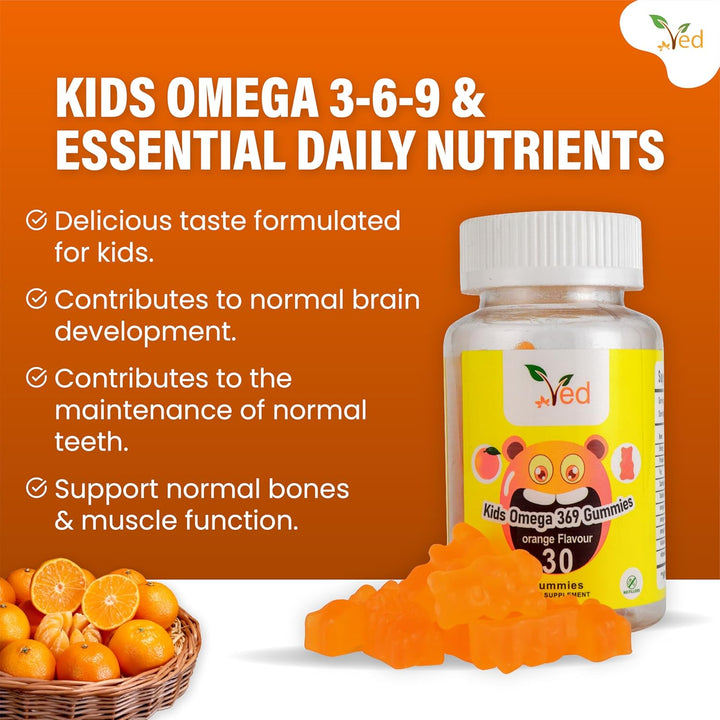 Omega 3 6 9 Gummie Kids,15 Day Supply, Natural Orange Flavour, 30 Chewable Vegan Gummies, Vegetarian Friendly, Energy & Immune System, Kids Omega 3 6 9 Gummies, GMO & Gluten Free.