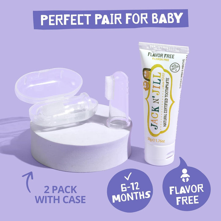 Stage 1 Silicone Toothbrush and Toothpaste for Babies and Toddlers, Natural Unflavored Toothpaste, Bundle - Baby Toothbrush 6-12 Months, Case