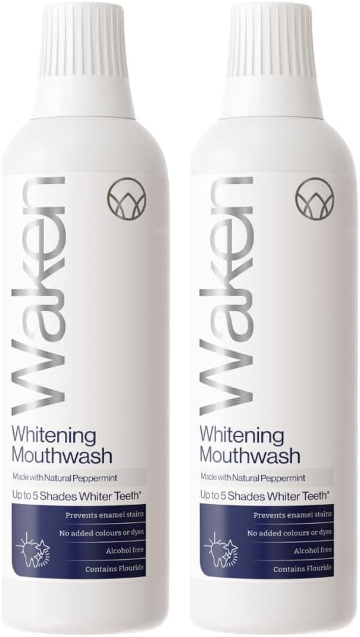 Whitening Mouthwash, Clinically Tested Whitening Formula for up to 5 Shades Whiter Teeth, Prevents Enamel Stains, Alcohol-Free, Vegan, Recycled Packaging, Natural Peppermint Flavour, 500Ml