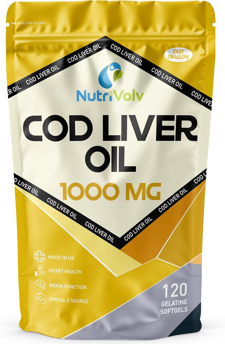 Cod Liver Oil High Strength 1000Mg Heart, Brain and Joint Healthcare Supplements, Natural Rich Source of Omega 3 Fatty Acids | 120 Capsules