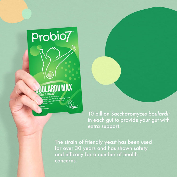 Probio7 Boulardii Max | Saccharomyces Boulardii Supplement for Gut Repair & Digestive Health | 10 Billion CFU, Probiotics for Gut Health Support - 40 Capsules