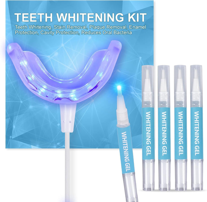 LED Teeth Whitening Kit: Blue Light Teeth Whitener with Bleaching Gel - Effectively Removes Stains from Coffee, Tea & Smoking - Safe, Fast, and Gentle for Sensitive Teeth
