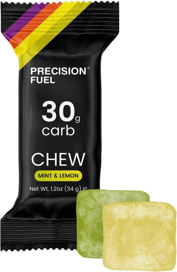 Precision Fuel 30 Energy Chews - High Carb,Lightweight Snack for Endurance Sports,30G Carbs per Serving,Ideal for Running & Cycling,No Artificial Ingredients - Original and Mint Lemon (4 X 34G Chews)