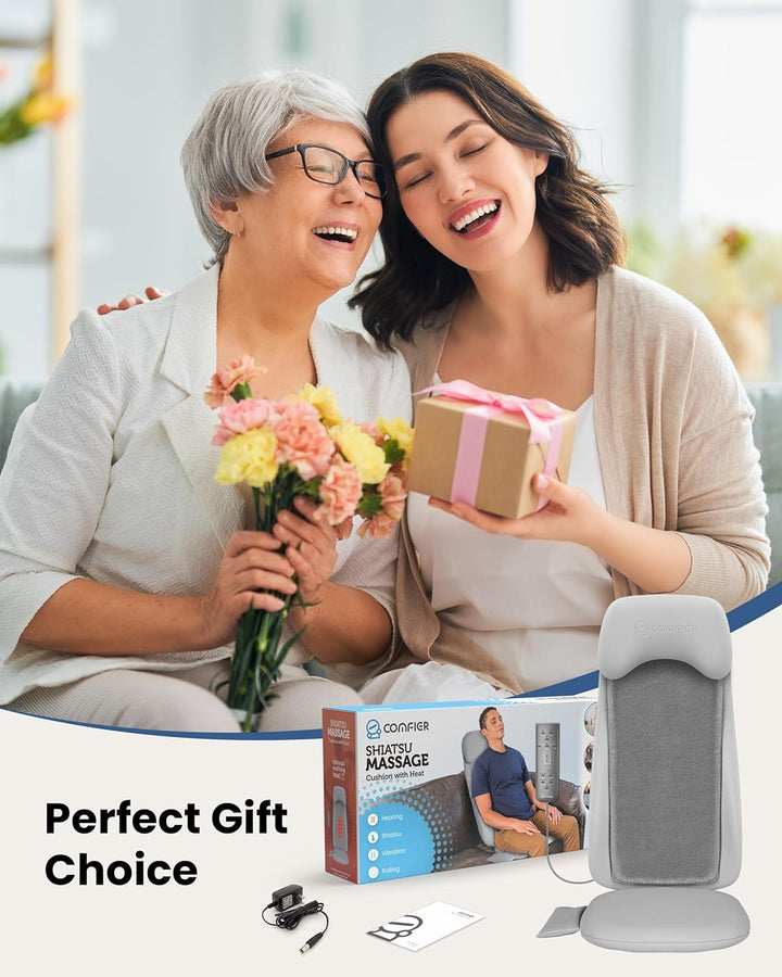 Shiatsu Back Massager with Heat, Deep Tissue Kneading Chair Massager with Vibration, 2D/3D Shiatu Massage Seat Cushion, Full Back Massage Chair Pad, Gifts for Him Her