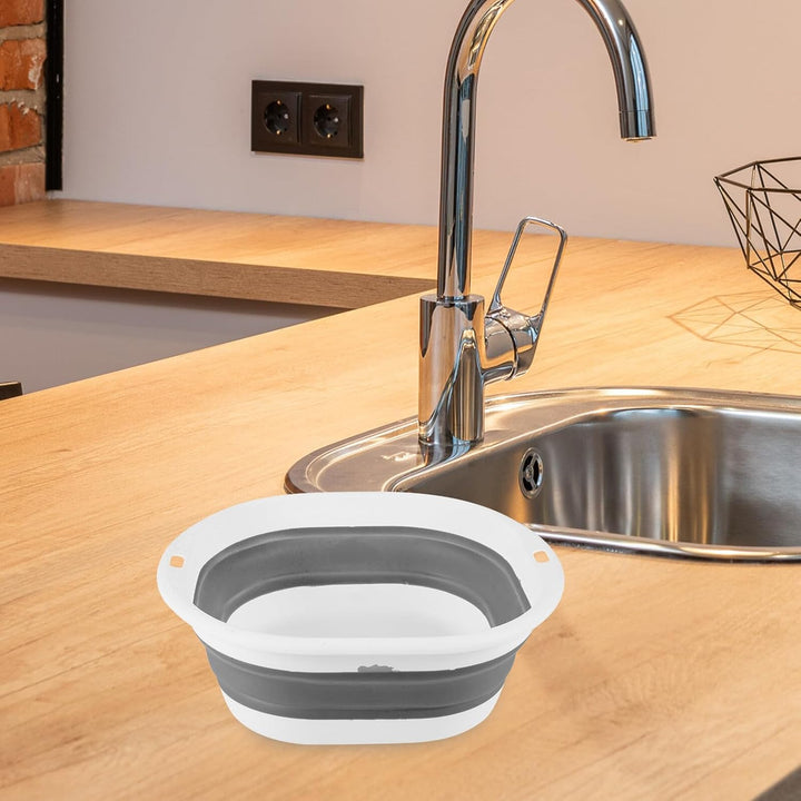 Foldable Portable Wash Basin Small Grey Lightweight Collapsible Face Washing Basin for Travel Camping Outdoor Use Space-Saving with Hanging Hook for Easy Drying and Storage