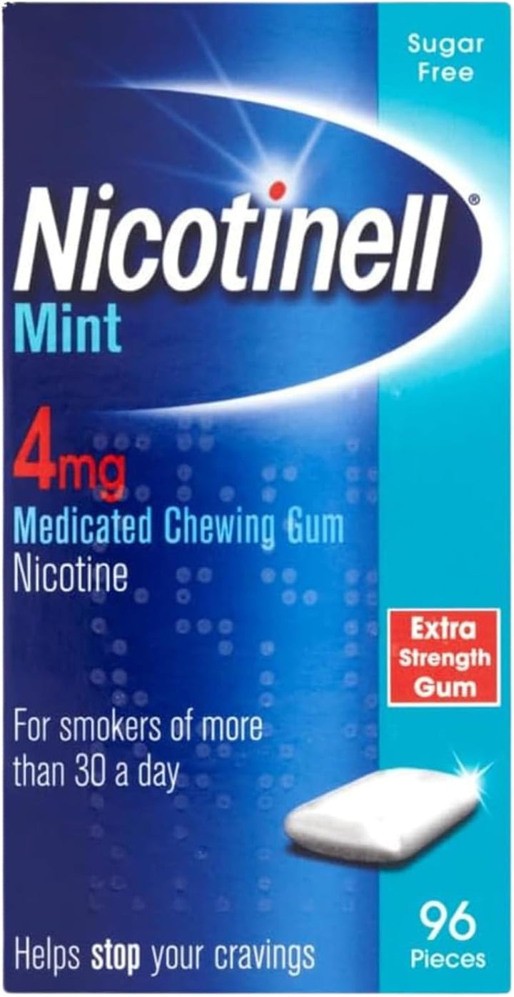 Mint Gum 4Mg (96 Pieces), Stop Smoking Aid, Sugar Free Nicotine Gum, Mint Flavour, 4Mg Extra Strength for Heavy Smokers, Quit Smoking Aid