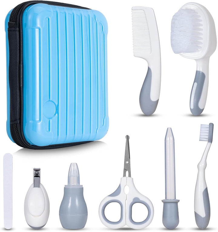 Little Angel Baby Healthcare and Grooming Kit, Safety Newborn Nursery Care Set, with Hair Brush Comb, Nail Clipper, Nasal Aspirator for Newborn Infant Baby Girls Boys White Gray