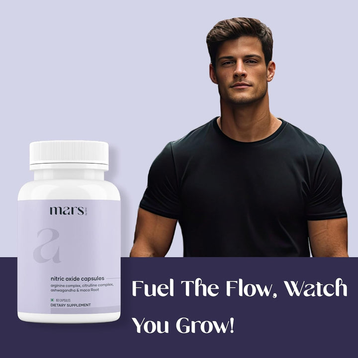 Mars Nitric Oxide Capsules – with L-Arginine, L-Citrulline & Adaptogenic Blend | Supports Energy, Circulation & Muscle Recovery | 60 Capsules