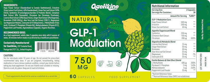 GLP-1 Modulation 750Mg, Natural GLP Supplement with Synbiotics, Hops Flower Extract & Eriocitrin - 60 Capsules